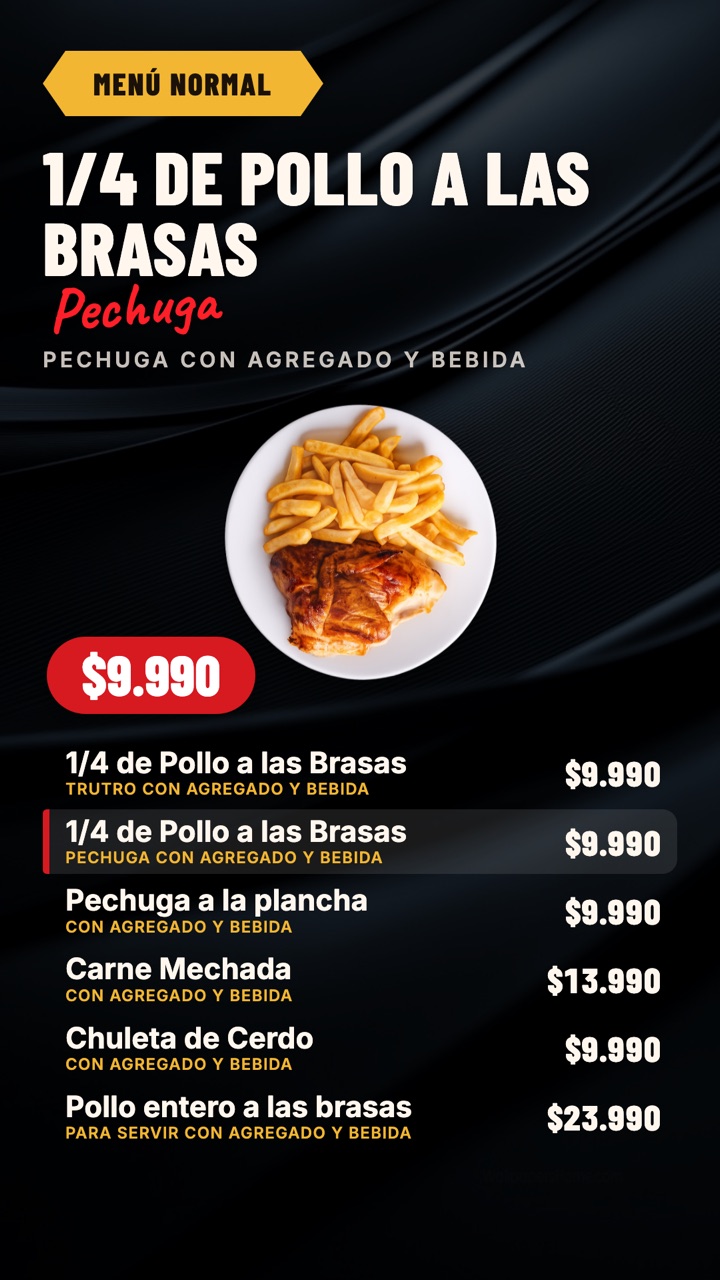 Plantilla de menú con plato destacado y lista de precios